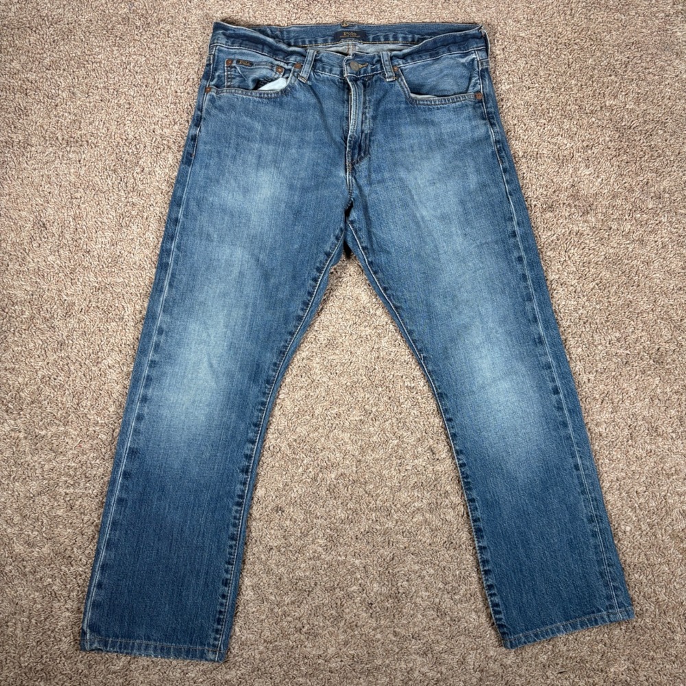 Polo Ralph Lauren Varick Slim Straight Blue Denim Jeans Mens 32x27 Medium Wash